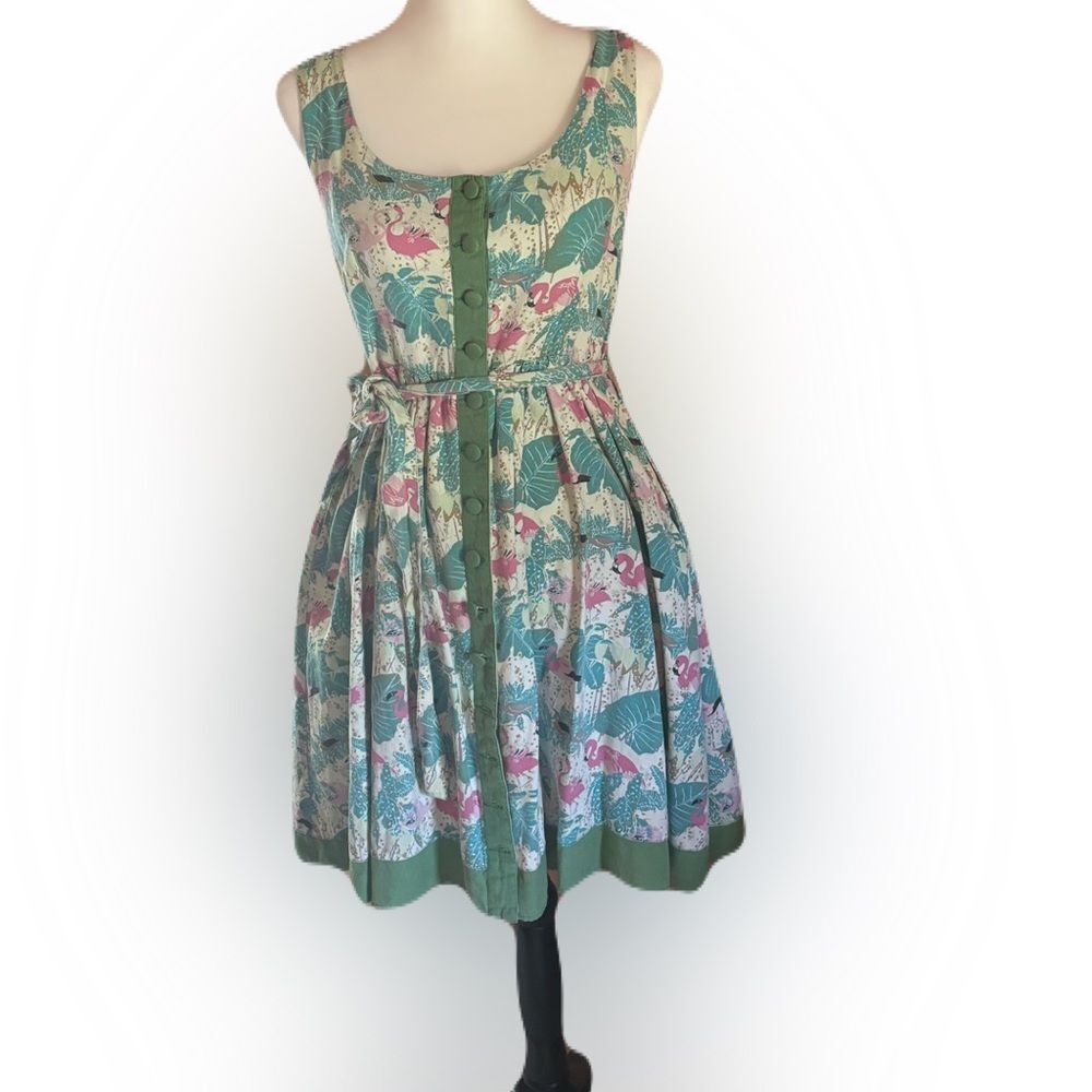 Handmade Vintage Flamingo Print Dress with Tulle Accents